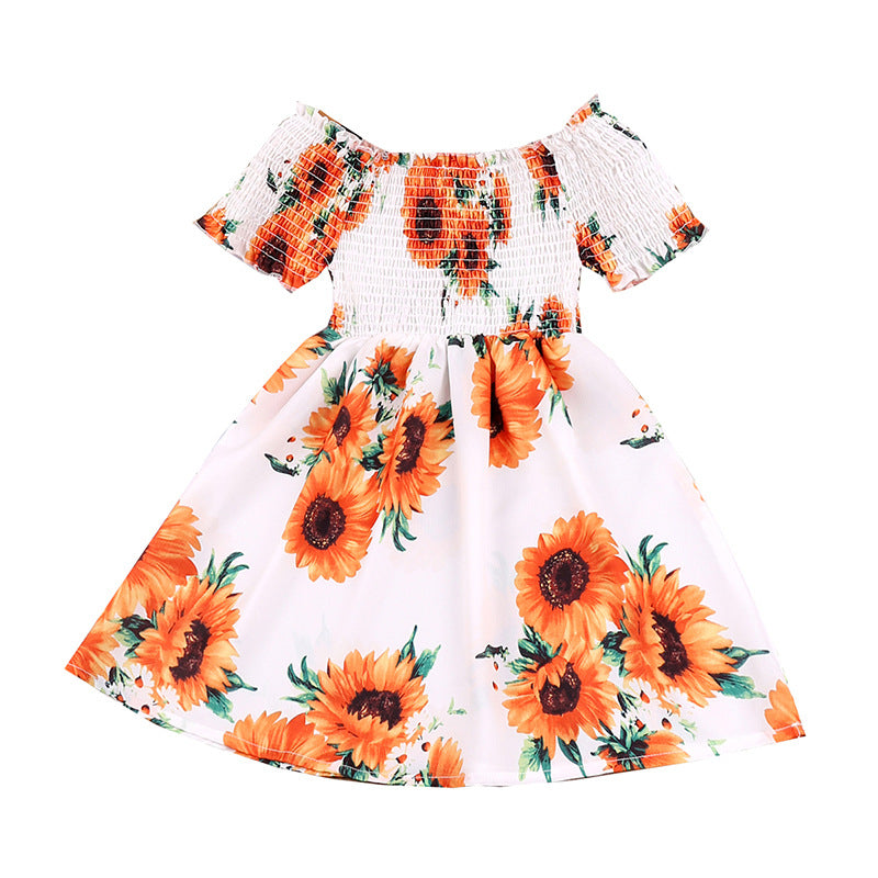 Girls' New Sunflower Print Dress