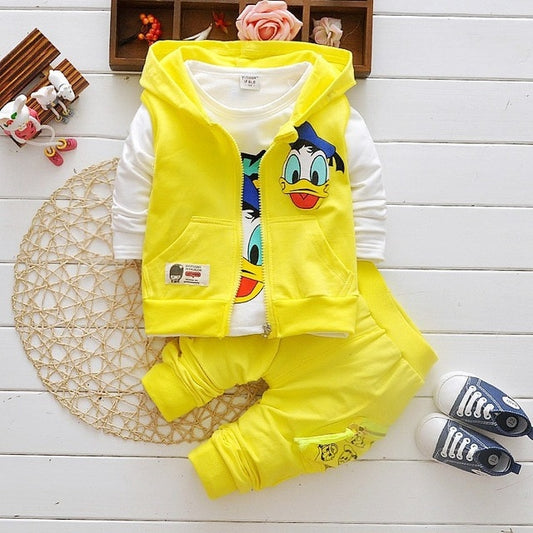 Yellow Boys Cartoon Donald Duck Hoodie Jacket Suit