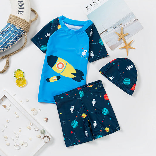 Space Kids Boy Swim Suit With Cap