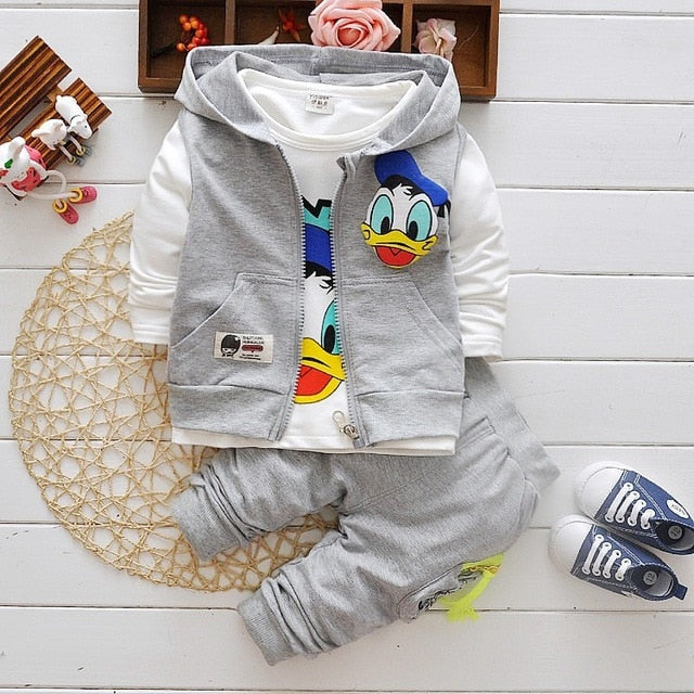 Gray Boys Cartoon Donald Duck Hoodie Jacket Suit