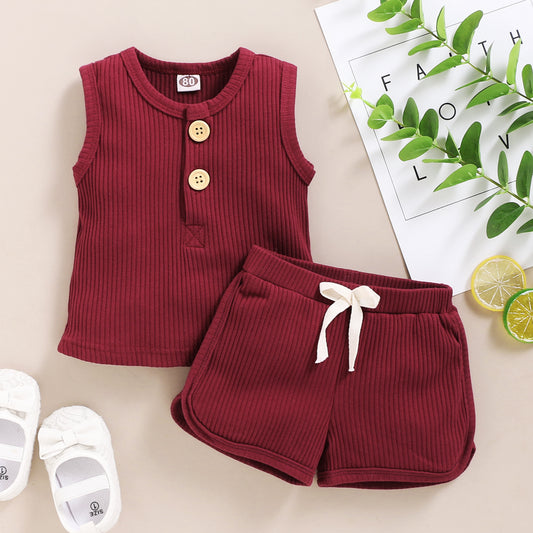 Kids Girl Solid Sleeveless Outfits Set