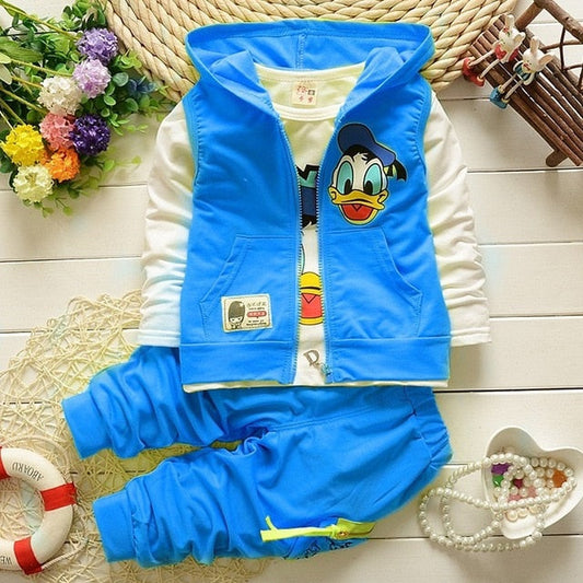 Blue Boys Cartoon Donald Duck Hoodie Jacket Suit