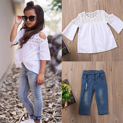 Summer Kids Girls Jeans Outfits Set