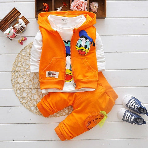 Orange Boys Cartoon Donald Duck Hoodie Jacket Suit