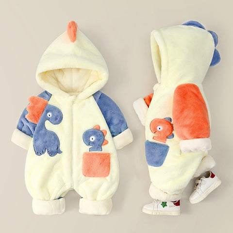 Dino Winter Baby Romper Plush