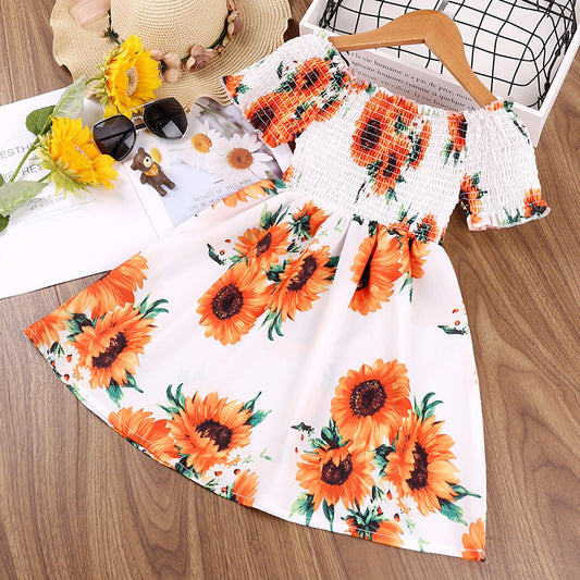 Girls' New Sunflower Print Dress